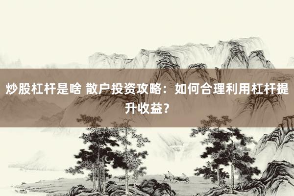 炒股杠杆是啥 散户投资攻略：如何合理利用杠杆提升收益？