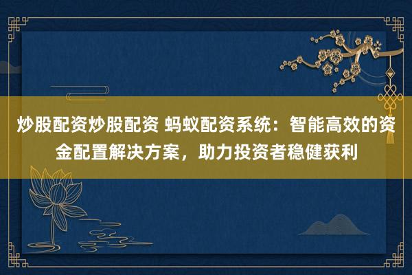 炒股配资炒股配资 蚂蚁配资系统：智能高效的资金配置解决方案，助力投资者稳健获利