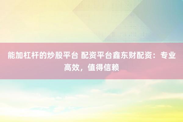 能加杠杆的炒股平台 配资平台鑫东财配资：专业高效，值得信赖
