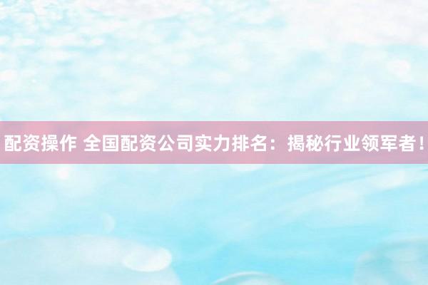配资操作 全国配资公司实力排名：揭秘行业领军者！